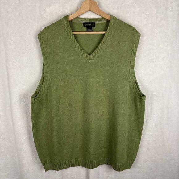 Eddie Bauer V Neck Sweater Vest Green Cotton Nylon Size XL - Picture 1 of 6